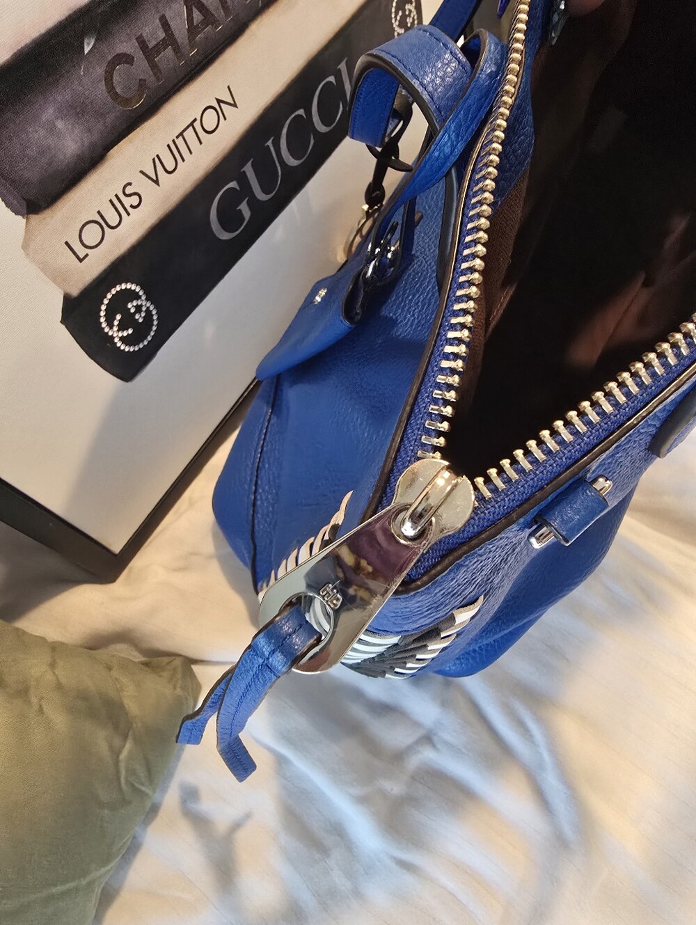Henri Bendell Royal Blue With Whip Stitching And Two Bag Charms. - Picture 10 of 17